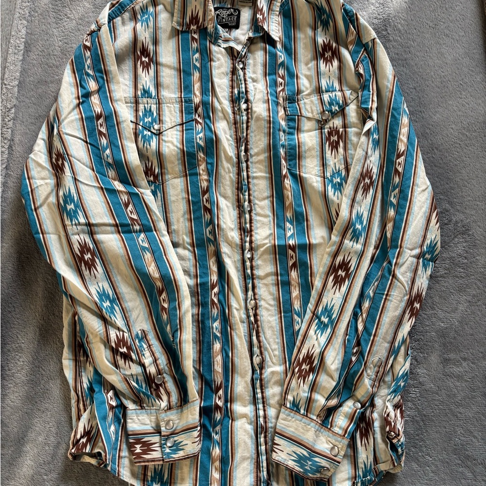 Roper Vintage Western Shirt with Blue and Brown Stripes